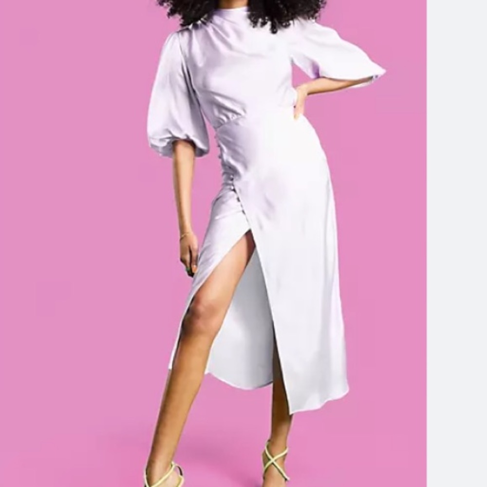 ASOS Lilac Midi Dress with Puff Sleeves